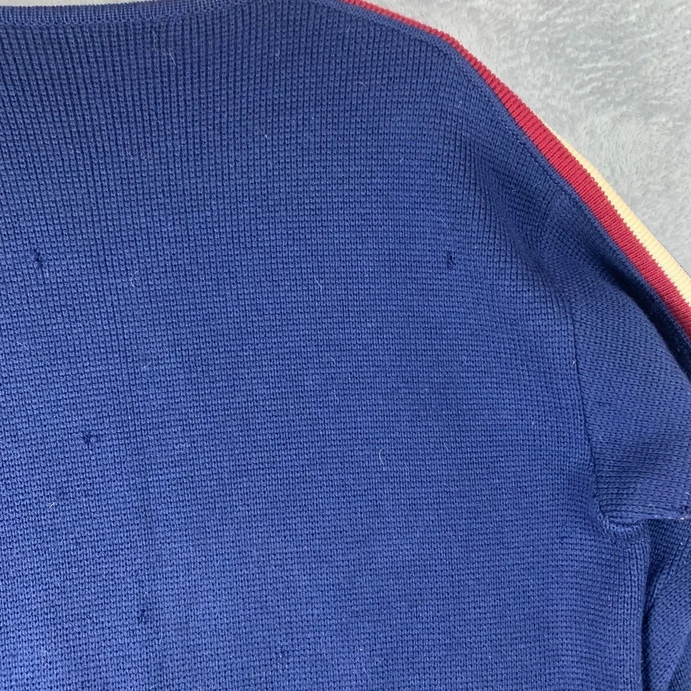 Vintage‎ Montant 100% Wool Sweater Made in France Blue Stripe Shoulders — Repair